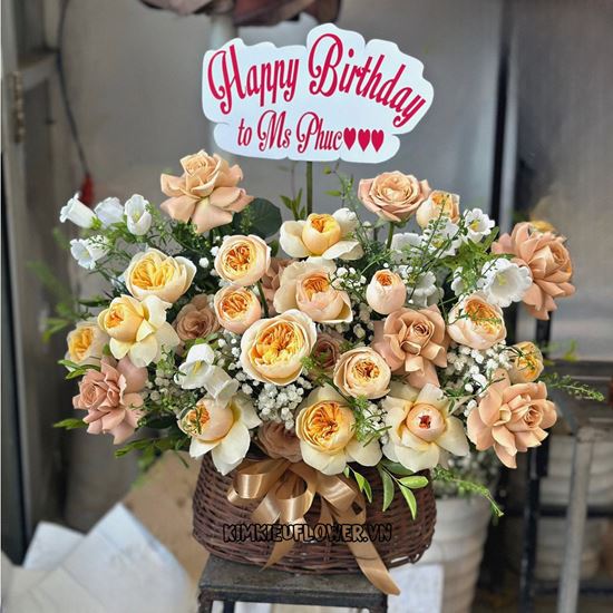 giỏ hoa juliet mix hồng capuchino - HG732