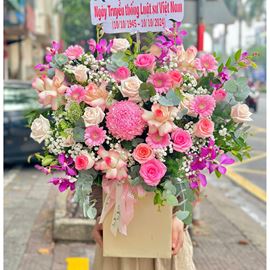 Giỏ hoa cúc mẫu đơn, hoa hồng - HG379	