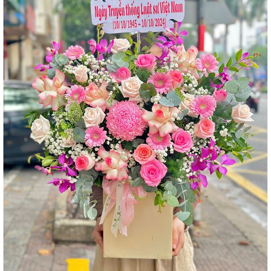 Giỏ hoa cúc mẫu đơn, hoa hồng - HG379	