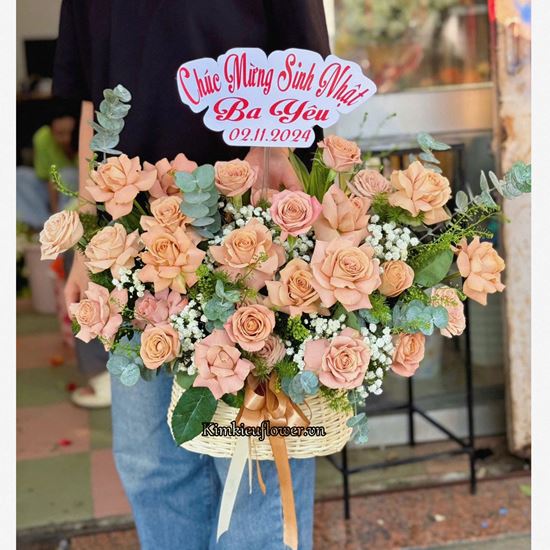 Giỏ hoa hồng capuchino - HG744