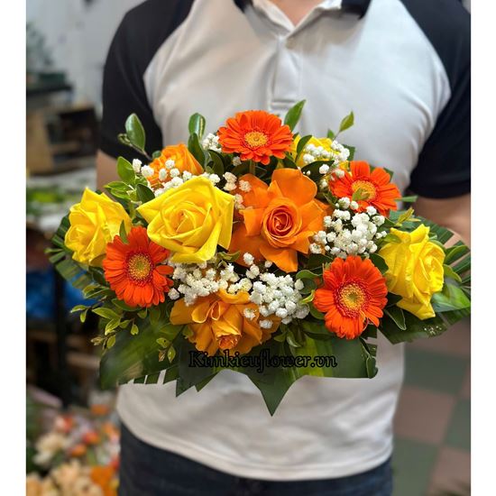 Đĩa hoa chúc mừng tone cam vàng - ĐH27