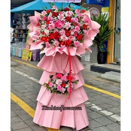 Kệ hoa hồng lạc thần mix đồng tiền đỏ - KH311