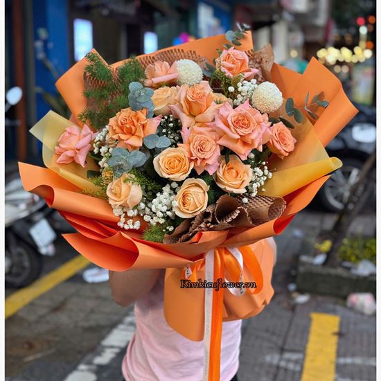 Bó hoa hồng tone cam - HB786