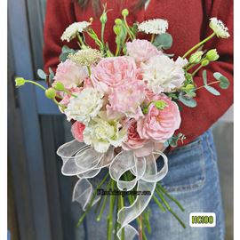 Bó hoa cưới tone hồng, ohara hồng mix cát tường hồng - HC100