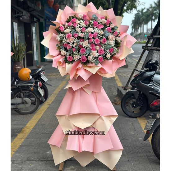 Kệ hoa hồng dâu mix hồng kem - KH332