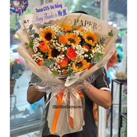 Bó hoa hướng dương mix hồng cam quốc vương - HB912