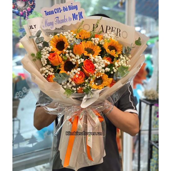 Bó hoa hướng dương mix hồng cam quốc vương - HB912