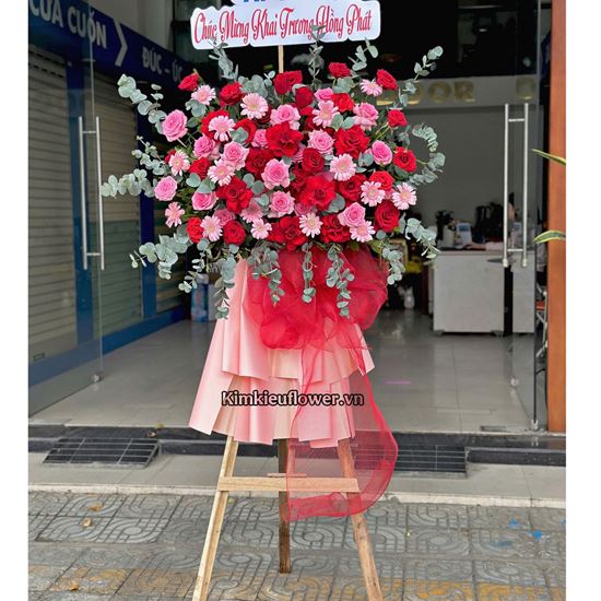 Kệ hoa chúc mừng tone hồng, đỏ - KH335