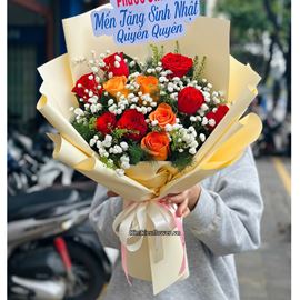 Bó hoa hồng đỏ mix hồng cam - BI913