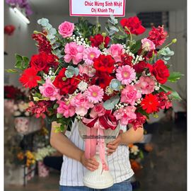 Bình hoa chúc mừng tone đỏ, hồng - BI326