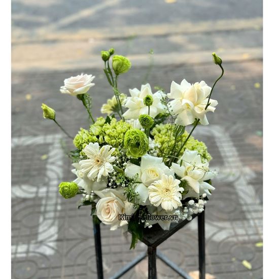 Đĩa hoa tone tone trắng, xanh lá - ĐH34