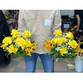 Đĩa hoa hồng vàng, lan mokara (1 đĩa) - ĐH35