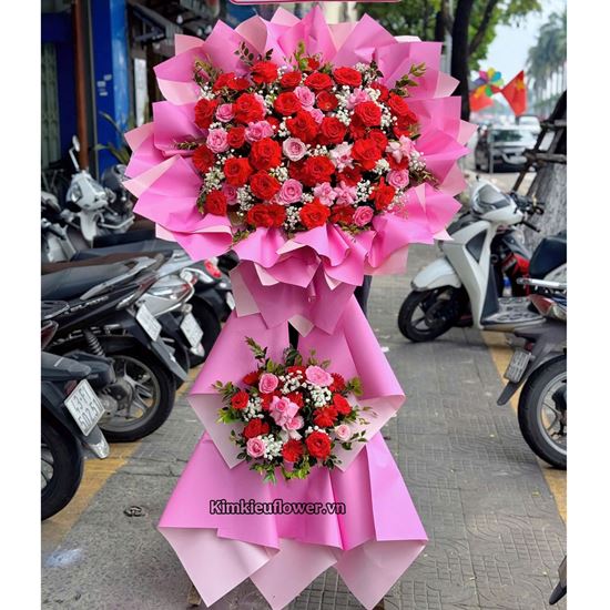 Kệ hoa chúc mừng tone đỏ hồng - KH339