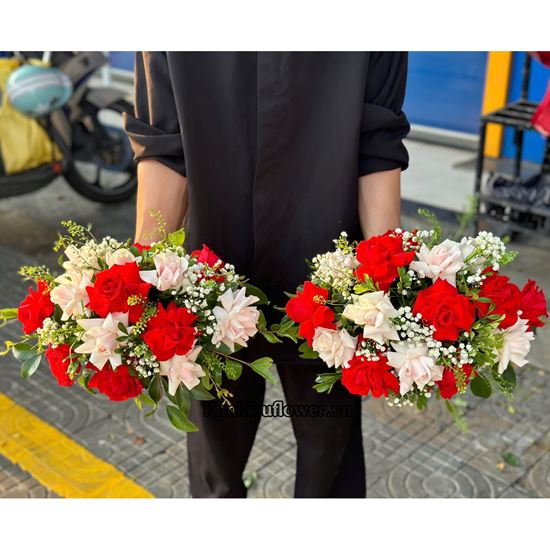 Đĩa hoa hồng đỏ mix hồng kem (1 đĩa) - ĐH37