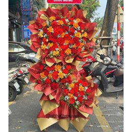 Kệ hoa chúc mừng tone đỏ cam - KH403