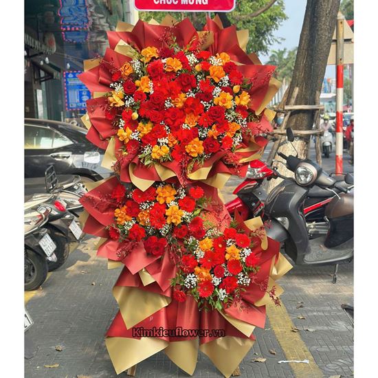 Kệ hoa chúc mừng tone đỏ cam - KH403