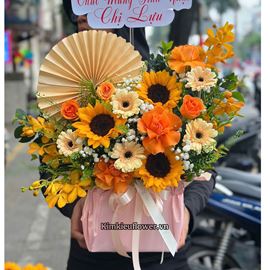 Giỏ hoa chúc mừng tone cam - HG822