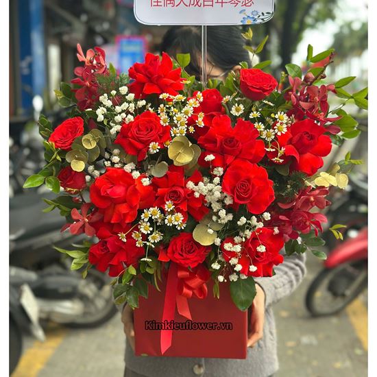 Giỏ hoa lan đỏ mix hồng đỏ - HG827