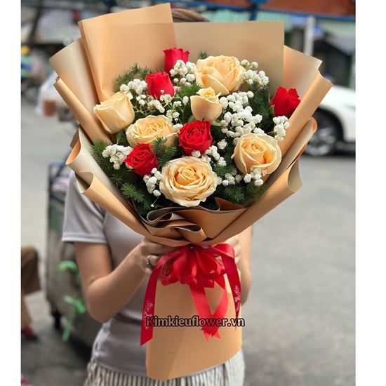 Bó hoa hồng mỡ gà mix hồng đỏ - HB927