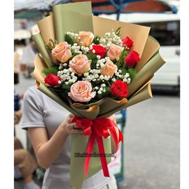 Bó hoa hồng đỏ mix hồng shimmer - HG928