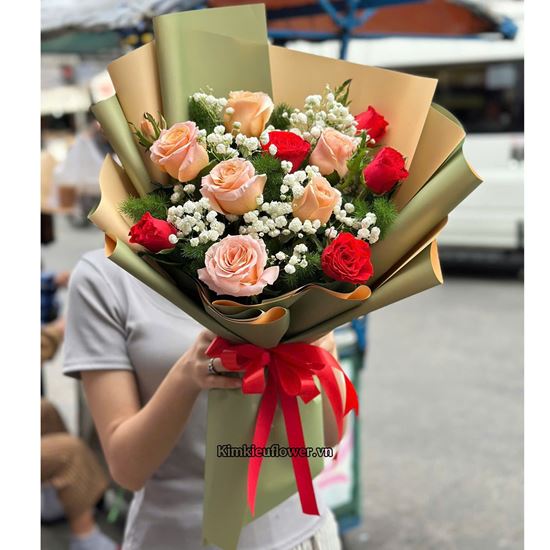 Bó hoa hồng đỏ mix hồng shimmer - HG928