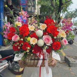 Giỏ hoa tone đỏ, hồng - HG829