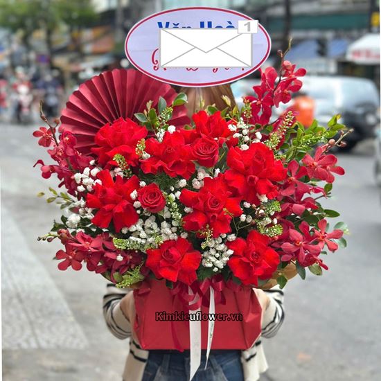 giỏ hoa chúc mừng tone đỏ - HG832