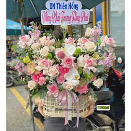Giỏ hoa tone hồng pastel - HG843