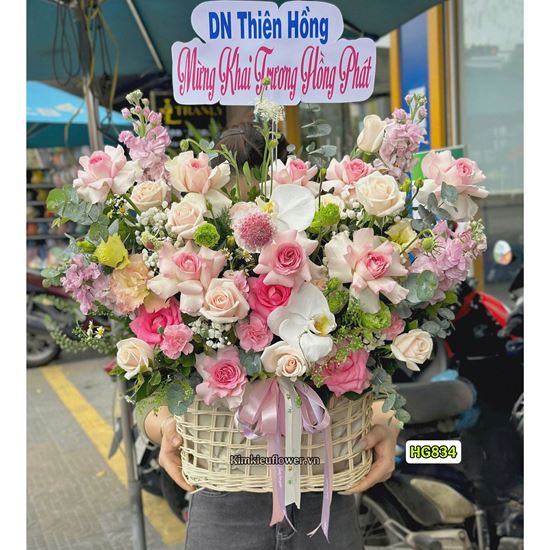 Giỏ hoa tone hồng pastel - HG843