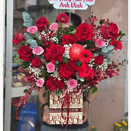 giỏ hoa tone đỏ hồng - HG844
