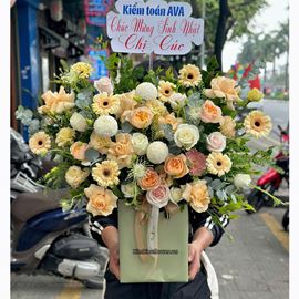 giỏ hoa chúc mừng hồng juliet mix các loại - HG846