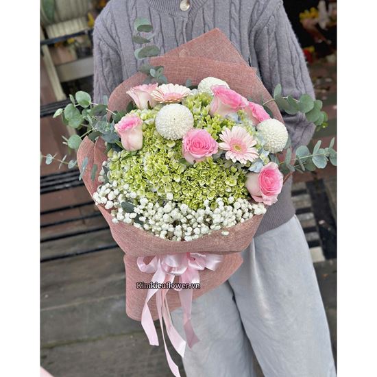 Bó hoa cẩm tú cầu mix hoa hồng lạc thần - HB840
