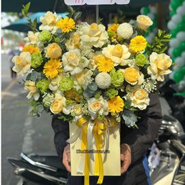 Giỏ hoa victo vàng mix đồng tiền nhí vàng - HG875