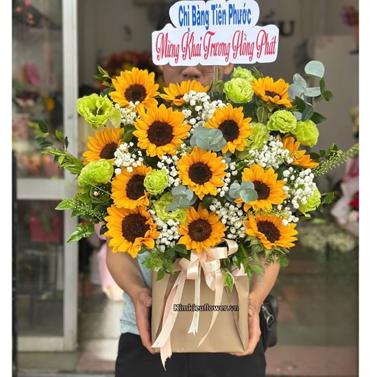 Giỏ hoa hướng dương mix cát tường xanh - HG877