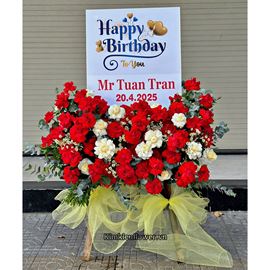 Kệ hoa hồng đỏ mix victo vàng - KH412