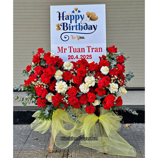 Kệ hoa hồng đỏ mix victo vàng - KH412