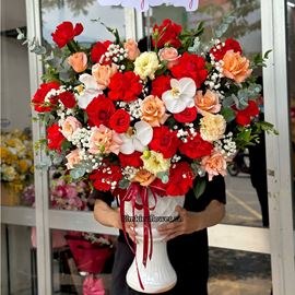 Bình hoa hồng đỏ, hồng shimmer - BI332