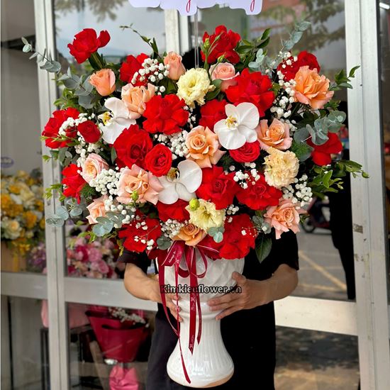 Bình hoa hồng đỏ, hồng shimmer - BI332