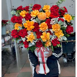 Bình hoa hồng tone đỏ cam - BI334