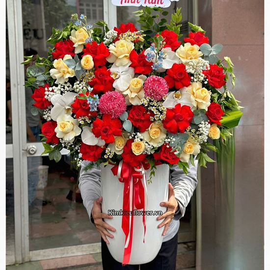 Bình hoa tone đỏ mix victo vàng - BI336