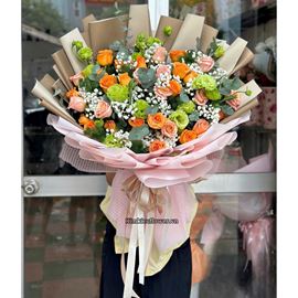 Bó hoa hồng cam quốc vương mix shimmer - HB849