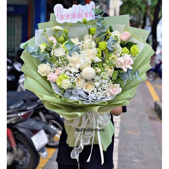 Bó hoa tone trắng mix xanh lá - HB850