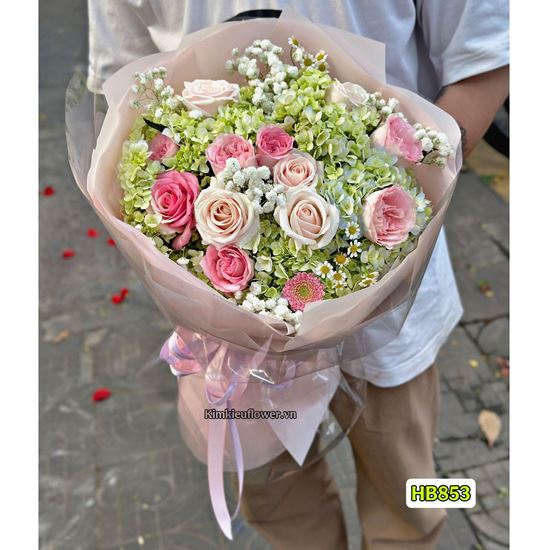 Bó hoa cẩm tú cầu mix hoa hồng - HB853