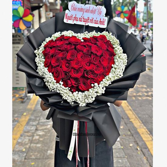 Bó hoa trái tim hồng đỏ - HB858