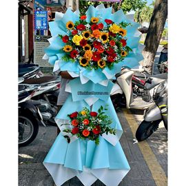 Kệ hoa chúc mừng tone vàng - đỏ - KH209	