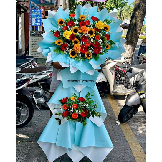 Kệ hoa chúc mừng tone vàng - đỏ - KH209	