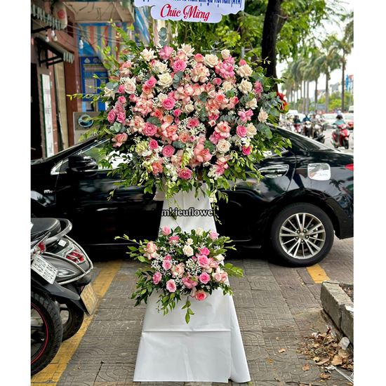 Kệ hoa chúc mừng tone hồng - KH418