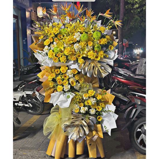 Kệ chúc mừng tone vàng mix thiên điểu - KH419