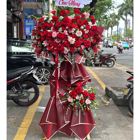 Kệ hoa chúc mừng TONE ĐỎ MIX HỒNG - KH420