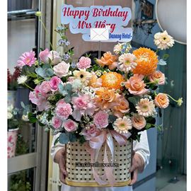 giỏ hoa chúc mừng tone cam hồng - HG884